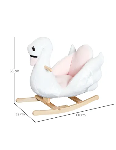 HOMCOM Kids Rocking Horse Plush Ride On Swan Toy w/ Safety Seat for Toddler 18 Months +, White and Pink