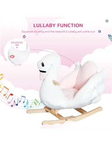 HOMCOM Kids Rocking Horse Plush Ride On Swan Toy w/ Safety Seat for Toddler 18 Months +, White and Pink