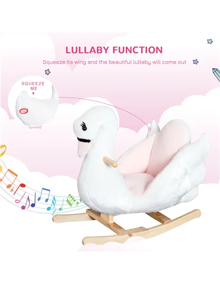 HOMCOM Kids Rocking Horse Plush Ride On Swan Toy w/ Safety Seat for Toddler 18 Months +, White and Pink