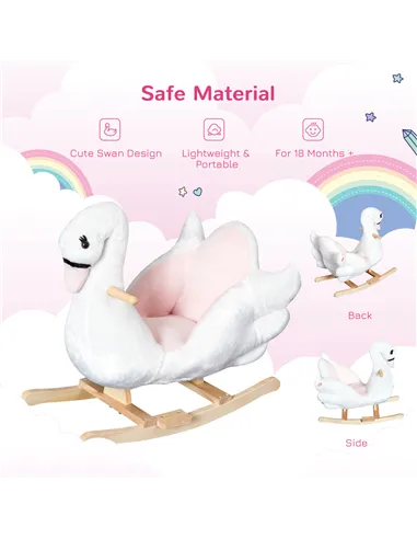 HOMCOM Kids Rocking Horse Plush Ride On Swan Toy w/ Safety Seat for Toddler 18 Months +, White and Pink