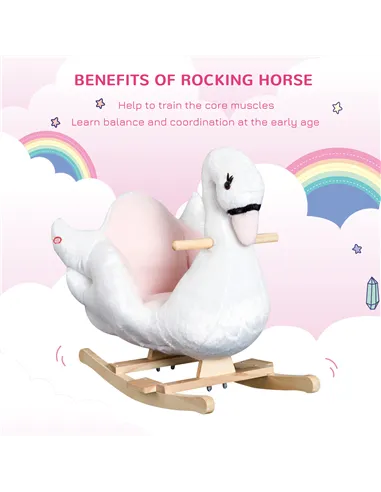 HOMCOM Kids Rocking Horse Plush Ride On Swan Toy w/ Safety Seat for Toddler 18 Months +, White and Pink