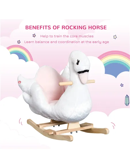HOMCOM Kids Rocking Horse Plush Ride On Swan Toy w/ Safety Seat for Toddler 18 Months +, White and Pink