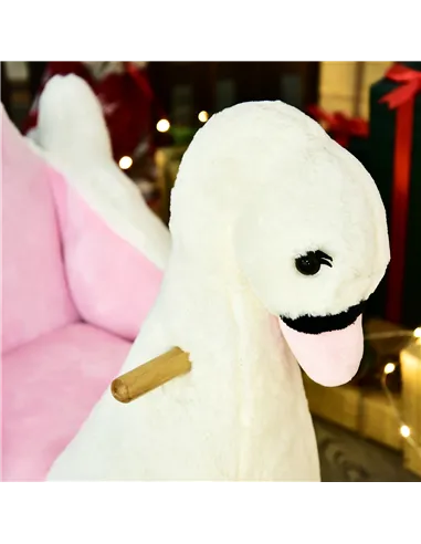 HOMCOM Kids Rocking Horse Plush Ride On Swan Toy w/ Safety Seat for Toddler 18 Months +, White and Pink