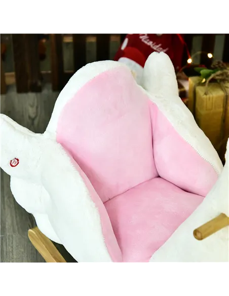 HOMCOM Kids Rocking Horse Plush Ride On Swan Toy w/ Safety Seat for Toddler 18 Months +, White and Pink
