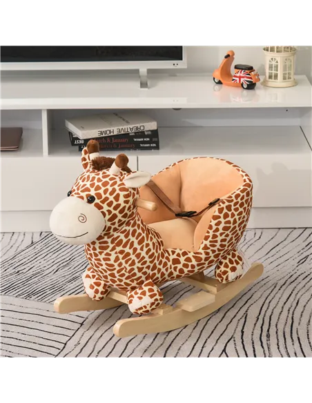 HOMCOM Children Kids Rocking Horse Toys Giraffe Seat Belt Toddlers Baby Toy Gift