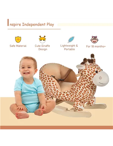 HOMCOM Children Kids Rocking Horse Toys Giraffe Seat Belt Toddlers Baby Toy Gift