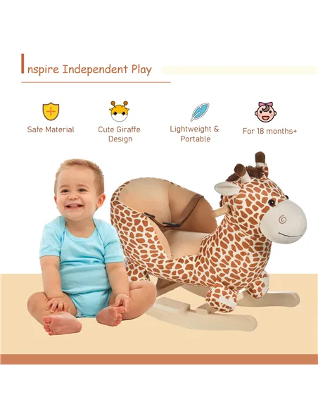 HOMCOM Children Kids Rocking Horse Toys Giraffe Seat Belt Toddlers Baby Toy Gift