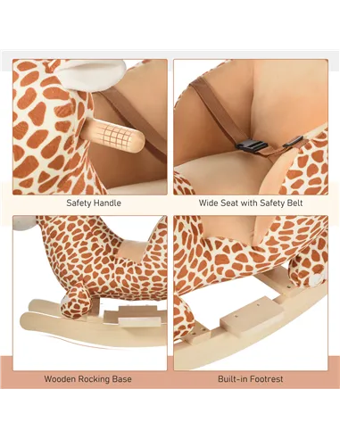 HOMCOM Children Kids Rocking Horse Toys Giraffe Seat Belt Toddlers Baby Toy Gift