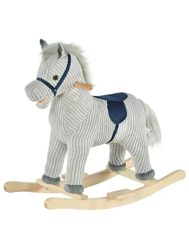 HOMCOM Kids Plush Rocking Horse w/ Sound Children Rocker Ride On Toy Gift 3-6 Years Grey