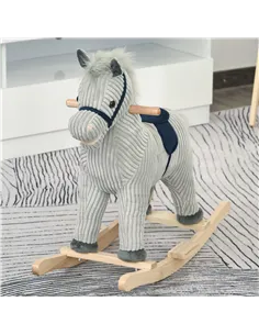 HOMCOM Kids Plush Rocking Horse w/ Sound Children Rocker Ride On Toy Gift 3-6 Years Grey 2