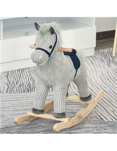 HOMCOM Kids Plush Rocking Horse w/ Sound Children Rocker Ride On Toy Gift 3-6 Years Grey