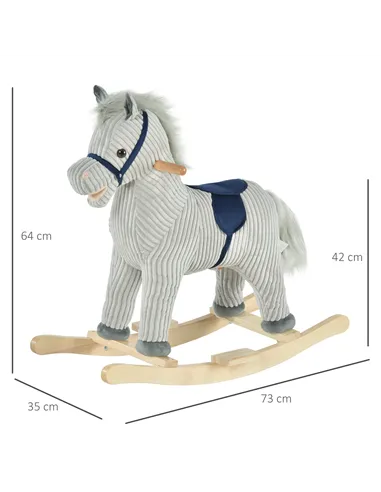 HOMCOM Kids Plush Rocking Horse w/ Sound Children Rocker Ride On Toy Gift 3-6 Years Grey