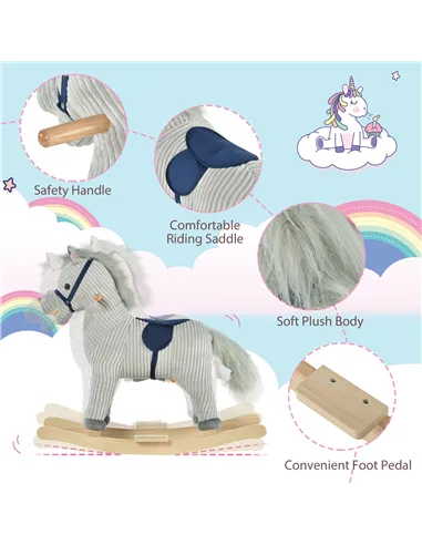 HOMCOM Kids Plush Rocking Horse w/ Sound Children Rocker Ride On Toy Gift 3-6 Years Grey