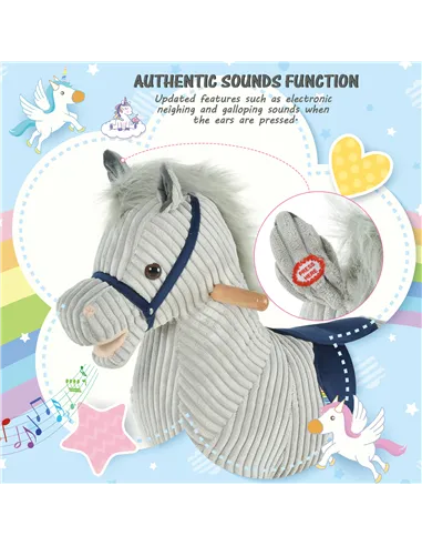HOMCOM Kids Plush Rocking Horse w/ Sound Children Rocker Ride On Toy Gift 3-6 Years Grey