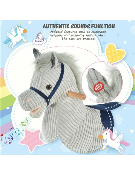 HOMCOM Kids Plush Rocking Horse w/ Sound Children Rocker Ride On Toy Gift 3-6 Years Grey