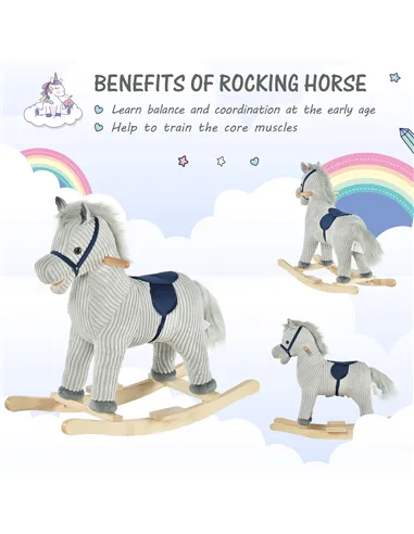 HOMCOM Kids Plush Rocking Horse w/ Sound Children Rocker Ride On Toy Gift 3-6 Years Grey