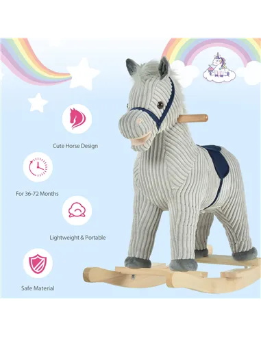 HOMCOM Kids Plush Rocking Horse w/ Sound Children Rocker Ride On Toy Gift 3-6 Years Grey