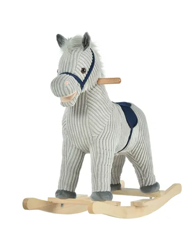 HOMCOM Kids Plush Rocking Horse w/ Sound Children Rocker Ride On Toy Gift 3-6 Years Grey