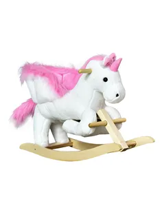 HOMCOM Kids Rocking Horse Unicorn Wooden Plush Ride On Chair Toy with Music 1.5-3 Years