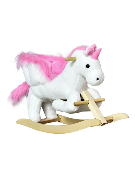 HOMCOM Kids Rocking Horse Unicorn Wooden Plush Ride On Chair Toy with Music 1.5-3 Years