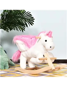 HOMCOM Kids Rocking Horse Unicorn Wooden Plush Ride On Chair Toy with Music 1.5-3 Years 2