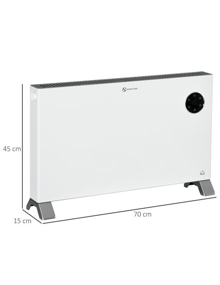 HOMCOM 2000W Electric Convector Heater, Freestanding Space Heater with 3 Heat Settings, Adjustable Thermostat, Timer, White