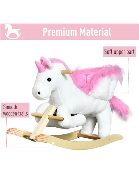 HOMCOM Kids Rocking Horse Unicorn Wooden Plush Ride On Chair Toy with Music 1.5-3 Years