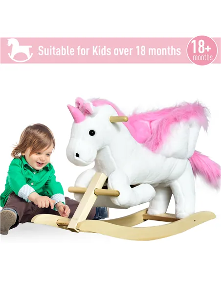 HOMCOM Kids Rocking Horse Unicorn Wooden Plush Ride On Chair Toy with Music 1.5-3 Years