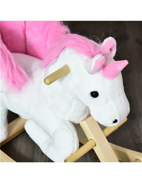 HOMCOM Kids Rocking Horse Unicorn Wooden Plush Ride On Chair Toy with Music 1.5-3 Years