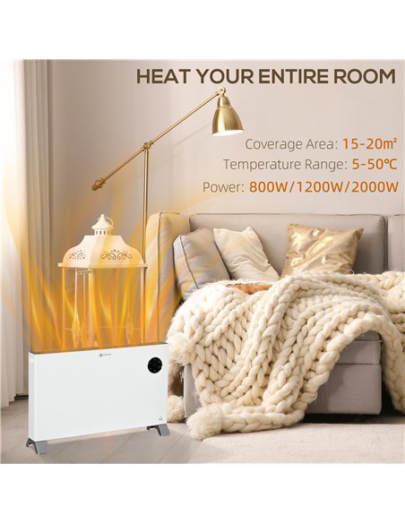 HOMCOM 2000W Electric Convector Heater, Freestanding Space Heater with 3 Heat Settings, Adjustable Thermostat, Timer, White