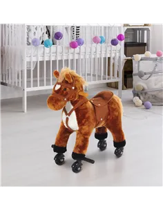HOMCOM Rocking Horse Kids Ride on Walking Horse Animal Pony Wheeled Riding Plush Toy w/Sound for 2 Years and Up (Brown) 2