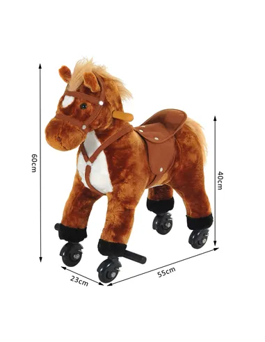HOMCOM Rocking Horse Kids Ride on Walking Horse Animal Pony Wheeled Riding Plush Toy w/Sound for 2 Years and Up (Brown)