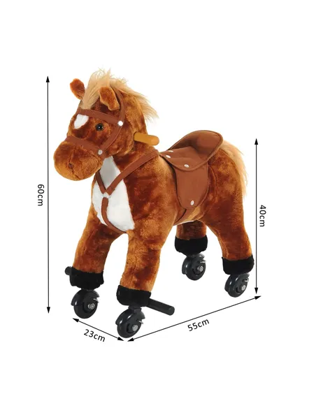 HOMCOM Rocking Horse Kids Ride on Walking Horse Animal Pony Wheeled Riding Plush Toy w/Sound for 2 Years and Up (Brown)