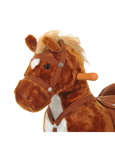 HOMCOM Rocking Horse Kids Ride on Walking Horse Animal Pony Wheeled Riding Plush Toy w/Sound for 2 Years and Up (Brown)