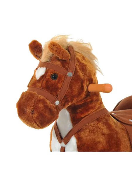 HOMCOM Rocking Horse Kids Ride on Walking Horse Animal Pony Wheeled Riding Plush Toy w/Sound for 2 Years and Up (Brown)