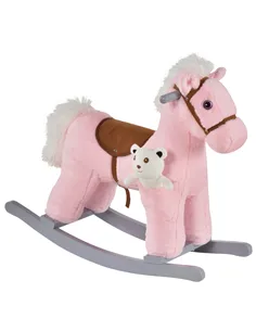 HOMCOM Kids Plush Ride-On Rocking Horse Toy Rocker with Plush Toy Realistic Sounds for Child 18-36 Months Pink