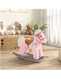 HOMCOM Kids Plush Ride-On Rocking Horse Toy Rocker with Plush Toy Realistic Sounds for Child 18-36 Months Pink 2