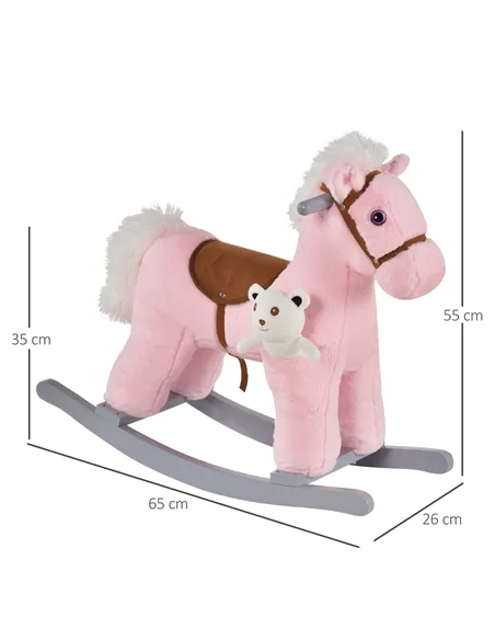 HOMCOM Kids Plush Ride-On Rocking Horse Toy Rocker with Plush Toy Realistic Sounds for Child 18-36 Months Pink