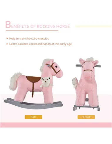 HOMCOM Kids Plush Ride-On Rocking Horse Toy Rocker with Plush Toy Realistic Sounds for Child 18-36 Months Pink