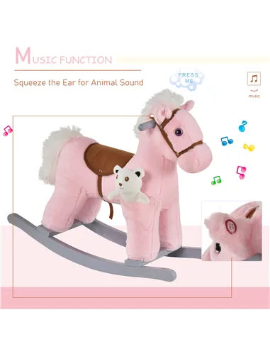 HOMCOM Kids Plush Ride-On Rocking Horse Toy Rocker with Plush Toy Realistic Sounds for Child 18-36 Months Pink