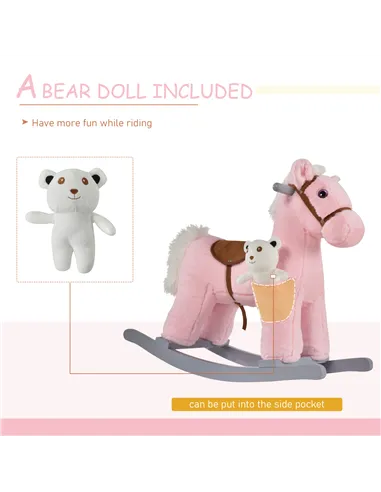 HOMCOM Kids Plush Ride-On Rocking Horse Toy Rocker with Plush Toy Realistic Sounds for Child 18-36 Months Pink