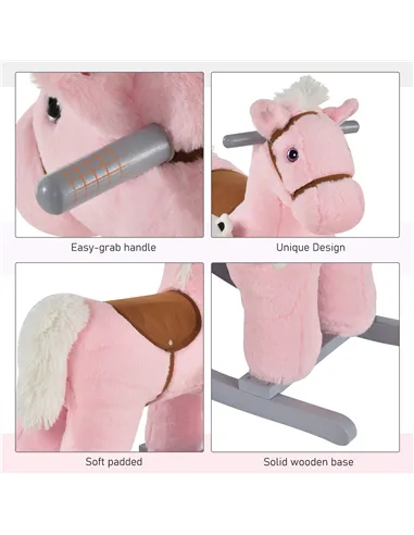 HOMCOM Kids Plush Ride-On Rocking Horse Toy Rocker with Plush Toy Realistic Sounds for Child 18-36 Months Pink