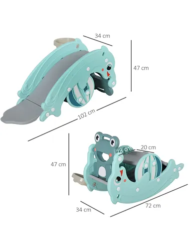 HOMCOM 3-in-1 Baby Rocking Horse Portable Slide Basketball Hoop Equipment Indoor Outdoor Playground Toy, Age 18-36 Months, Green