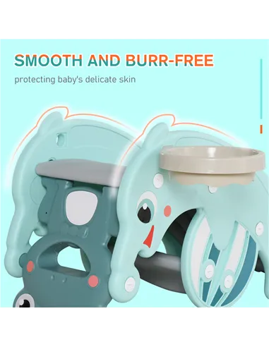 HOMCOM 3-in-1 Baby Rocking Horse Portable Slide Basketball Hoop Equipment Indoor Outdoor Playground Toy, Age 18-36 Months, Green