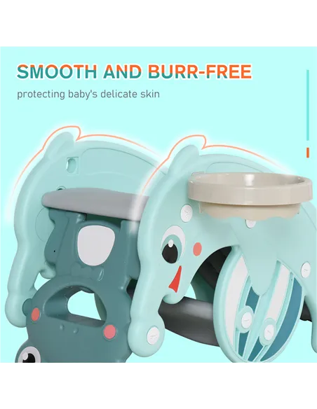 HOMCOM 3-in-1 Baby Rocking Horse Portable Slide Basketball Hoop Equipment Indoor Outdoor Playground Toy, Age 18-36 Months, Green