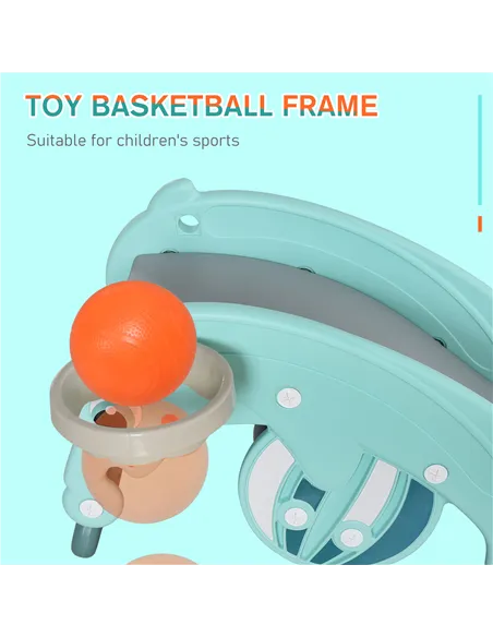 HOMCOM 3-in-1 Baby Rocking Horse Portable Slide Basketball Hoop Equipment Indoor Outdoor Playground Toy, Age 18-36 Months, Green