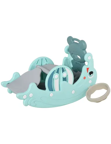 HOMCOM 3-in-1 Baby Rocking Horse Portable Slide Basketball Hoop Equipment Indoor Outdoor Playground Toy, Age 18-36 Months, Green