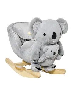 HOMCOM Kids Toddler Rocking Horse Plush Ride On Koala Rocker Wooden Base Seat Safety Belt w/ Gloved Doll Toy for 18-36 Months Gr