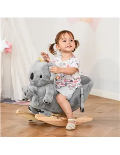 HOMCOM Kids Toddler Rocking Horse Plush Ride On Koala Rocker Wooden Base Seat Safety Belt w/ Gloved Doll Toy for 18-36 Months Gr 2