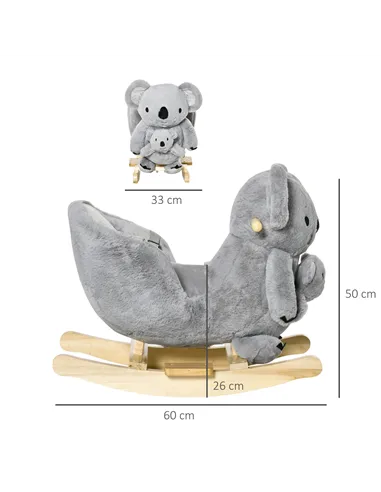 HOMCOM Kids Toddler Rocking Horse Plush Ride On Koala Rocker Wooden Base Seat Safety Belt w/ Gloved Doll Toy for 18-36 Months Gr